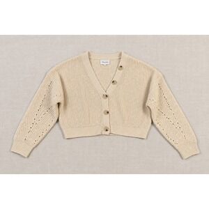 Line and Dot Cream Pointelle Sleeve Cropped Cardigan Sweater XS LT2542L